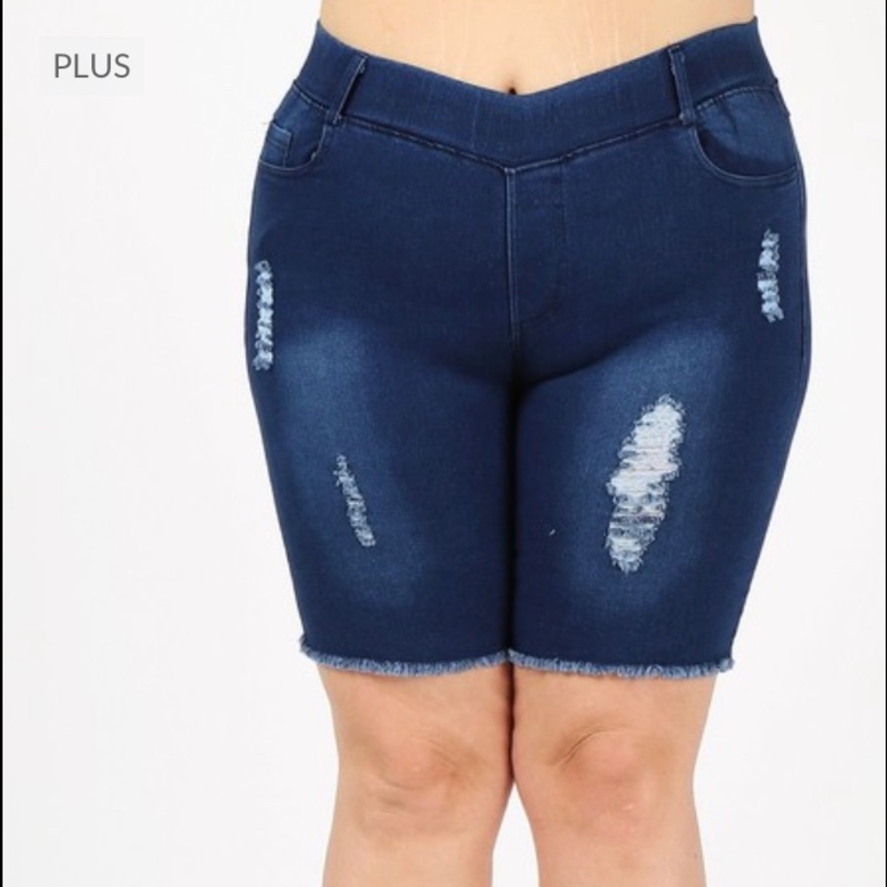 Plus Size Denim Distressed Shorts